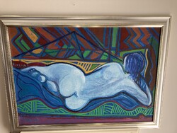 KOZMA ISTVÁN FESTMÉNY, FEKVŐ KÉK AKT