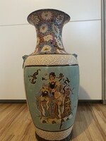 Kínai, kézzel festett, hibátlan padlóváza 47 cm magas