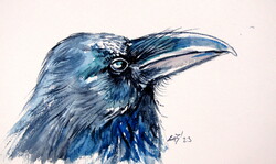 Crow -  watercolor painting - Varjú - akvarell festmény