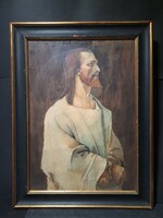 Krisztus Pilátus előtt - régi akvarell másolat Munkácsy Mihály után - Jézus portréja, részlet