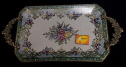 DT/503 – Large, ornate porcelain tray with copper alloy accessories