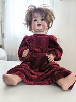 Antik Nagyméretű porcelán biszkvit fejű baba Simon & Halbig jelzett  Videó !! üveg mozgó baba szemű