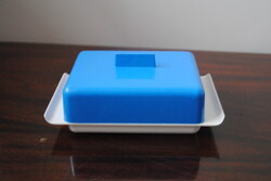 ÚJSZERŰ RETRO KÉK FEHÉR MŰANYAG VAJTARTÓ, "POLYHA", NDK-S