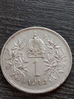 1 korona 1913 ezüst verdefényes