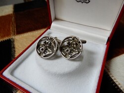 Régi modernista stílusú ezüstözött réz mandzsettagomb pár