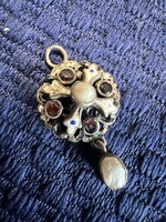 Antik barokk ezüst medálka gyöngy gránát