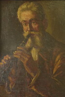 Antik portré olajfestmény zenélő férfi 1800-as évek végéről, kvalitásos