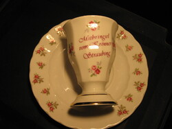 Retro apró rózsás Krönner Straubing  Weininger Seit 1828 München pohár és Eschenbach tányér