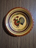 Hódmezővásárhelyi kerámia madaras, kakasos falitányér. 27 cm. Jelzett