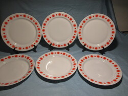 6 db retro Alföldi piros pöttyös, napocskás lapos tányér