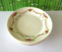 5 DB GYÖNYÖRŰ RÉGI RÓZSÁS GIRLANDOS ANGOL PORCELÁN SÜTIS TÁNYÉR