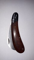 Retro fa nyeles fém rátétes acél ívelt pengés bicska zsebkés 18cm - 8cm a penge a képek szerint
