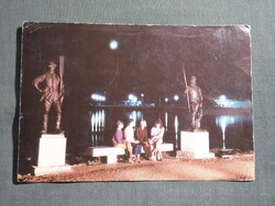 Képeslap,Balatonfüred,révész halász szobor,hajóállomás,kikötő látkép részlet,1966-