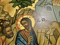 Görög ortodox ikon - Krisztus bevonulása Jeruzsálembe (Virágvasárnap) Kézzel festett ikon aranyozott