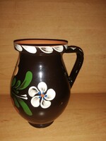 Régi mázas, virágmintás korsó, szilke, köcsög, cserépedény