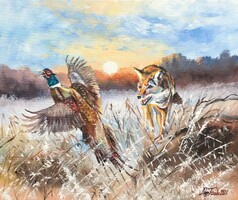 Téli hajsza c. Kortárs olajfestmény