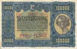 100000 korona / nyolc 8 pengő 1923 Restaurált