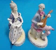 Hollóházi barokk ruhás zenélő pár