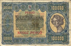 100000 korona / nyolc 8 pengő 1923 Eredeti állapot