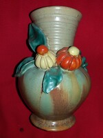 Antik extrém ritka KOMLÓS testvérek Art Deco virág mintás kerámia váza 17 X 14 cm képek szerint