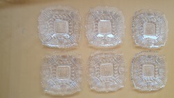 6 db négyszögletes régi retro üveg desszertes kistányér süteményes tányér