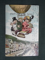 Képeslap,litho,Csehország,Karlovy Vary,Karlsbad,humor,vicc,Zsidó,Judaika szatíra postatörténet,1903
