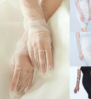 ESKÜVŐ KTY26 - 70cm-es barack színű organza hagyományos kesztyű