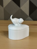 Herendi cica, macska fogós ékszertartó, gyűrűtartó, kis bonbonier