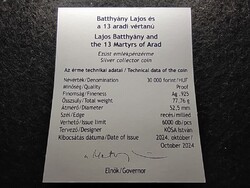 Magyarország Batthyány Lajos és a 13 aradi vértanú .925 Ezüst 30000 Forint 2024 Tanúsítvány