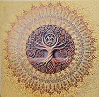 Eredeti, kézzel festett, fémbetétes, mandala festmény