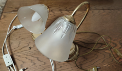 Olasz aranyszínű fém–üveg lámpa szett (asztali + fali), 2 db, retro/klasszikus