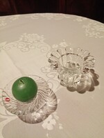 2 db üveg gyertyatartó - eredeti címkés finn jégüveg  Iittala 6,5x3,5 cm és francia Reims