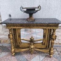 Antik Barokk aranyozott tükrös konzol asztal màrvàny lappal. Xvl. Lajos stílusú