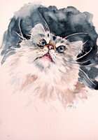 Cute cat portrait -  watercolor painting - Aranyos cica portré -akvarell festmény