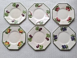 Vintage Villeroy & Boch fajansz süteményes tányér készlet, gyümölcs mintás