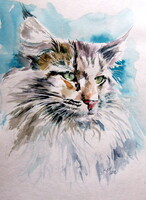 Cat portrait -  watercolor painting - Cica portré-  akvarell festmény