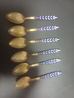 Orosz  ezüst 916-os finomságú tüzzománc berakásos teáskanál készlet.