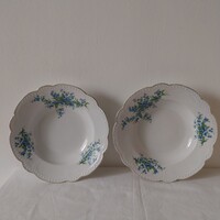 2db Zsolnay porcelán gyöngyös nefelejcs mintás mély tányér