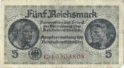 5 reichsmark reichsmarka 1939-45 Németország 8 jegyű sorszám 3.
