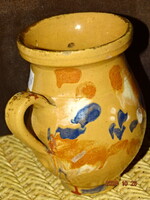 RÉGI TEJES ALUDTTEJES KISMÉRETŰ KÖCSÖG FOLYATOTT SZÍNES MÁZAS