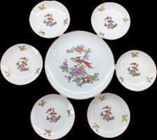 Hollóháza porcelán süteményes készlet – paradicsommadár dekor