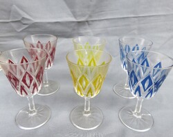 6 db Vintage Francia Reims Harleqin Kristály Boros-Likőrös Pohár Készlet