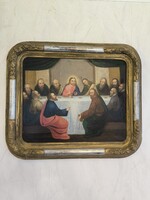Biedermeier Utolsó vacsora festmény, Jézus és tanítványai Rendkívül dekoratív nagy méretű!