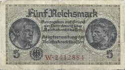5 reichsmark reichsmarka 1939-45 Németország 7 jegyű sorszám 3.