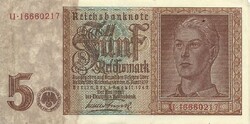5 reichsmark reichsmarka 1942 Németország 8 jegyű sorszám 3.