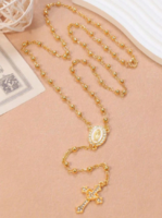 5- 10-S GYÖNYÖRŰ SZÉP RÓZSAFÜZÉR ÉS NYAKLÁNC NEMES ACÉLBÓL KÉSZÜLT,18 K. ARANNYAL GALVANIZÁLT.