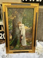 Major Henrik Fiatal nőt ábrázoló antik olajfestmèny