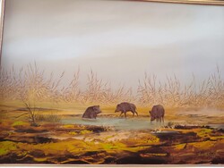 Pankotay Sándor "Nádas szélén" 70x50 olaj festmény