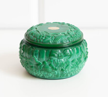 Vintage malachit üveg ékszertartó szelence - Kurt Schlevogt cseh üveg doboz, bonbonier