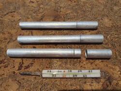 Retro higanyos lázmérő hőmérő fém tokban szocreál orvos egészségügy